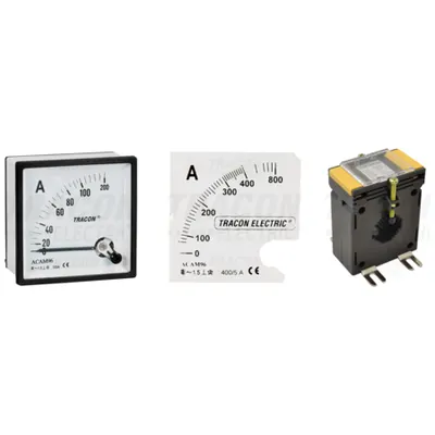 Pachet Complet Masurare Curent 400A AC Clasa 1: Ampermetru Analogic 72x72mm ACAM72-5, Scala SCALES-AC72-400 si Transformator Curent AV40400SH