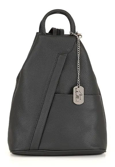 Rucsac din piele cu barete cu fermoar - Gri inchis