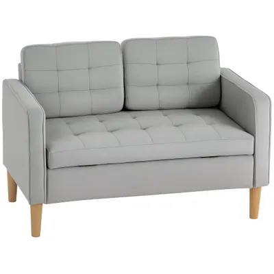 HOMCOM Canapea cu Două Locuri cu Spațiu de Depozitare, Butoniera, Perne, Lemn de Cauțiuc, 117x62x78 cm, Gri Deschis | Aosom Romania