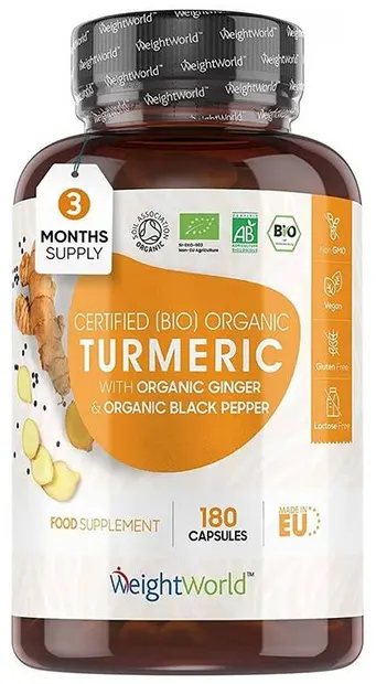 Certified Organic Turmeric, 180 capsule, Weight World