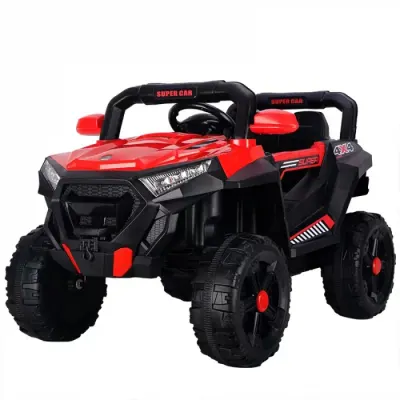 Masinuta electrica copii 4x4, Kinderauto SuperCar, 100W, 12V, scaun tapitat, music player, rosu