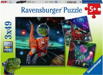 Puzzle pentru copii Ravensburger 3 x 49 piese - Dinozaurii în spațiu