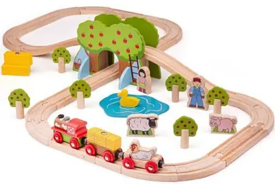 Set de joaca din lemn Bigjigs - Tren pentru ferma