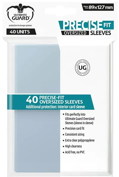 Protecții pentru cărți de joc Ultimate Guard - Precise-Fit Sleeves Oversized, Transparent (40 buc.)