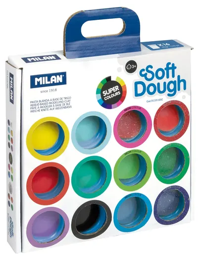 Kit de modelare Aluat si instrumente Milan Soft Dough - 16 culori