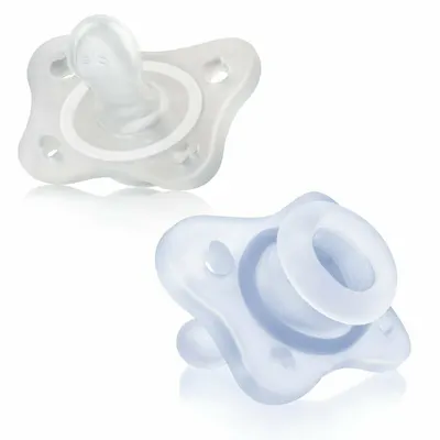 Set 2 suzete bebelusi, Chicco, Physio Mini Soft, Silicon moale, Sterilizabil la microunde, 0-2 luni, Albastru