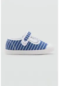 Pantofi cu velcro si dungi - Alb/Albastru