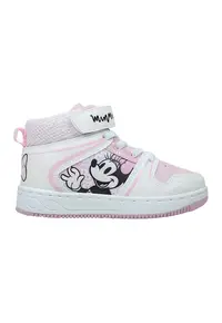Pantofi sport cu velcro si Minnie Mouse - Alb/Roz pastel