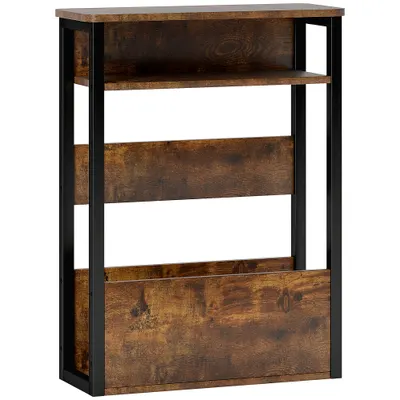 HOMCOM Măsuță de Living în Stil Industrial cu 2 Rafturi, Măsuță Laterală din Lemn și Metal, 46x18x58,5 cm, Maro Rustic | Aosom Romania