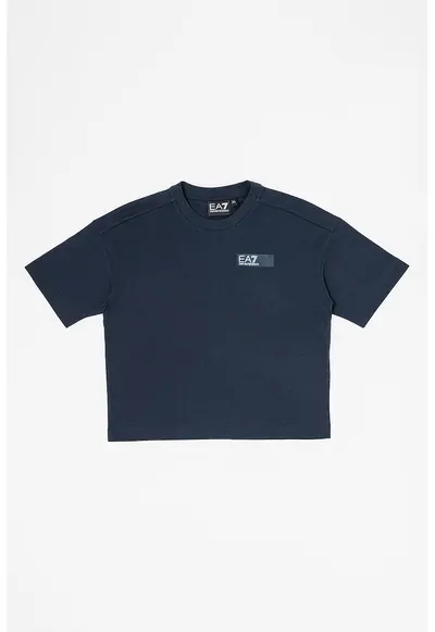 Tricou de bumbac cu decolteu la baza gatului - Albastru inchis