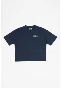 Tricou de bumbac cu decolteu la baza gatului - Albastru inchis