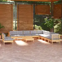 vidaXL Set mobilier de grădină cu perne, 12 piese, gri, lemn masiv pin