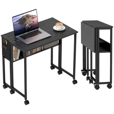 HOMCOM Birou Pliant 80cm Depozitare Negru | Aosom Romania