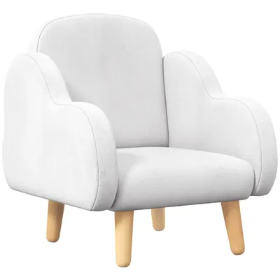 ZONEKIZ Fotoliu pentru copii cu brațe în formă de nor, cu picioare înclinate și material textil, 46 x 51 x 55 cm, alb | Aosom Romania