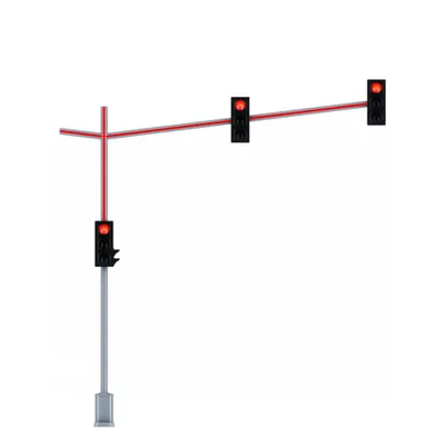 Stalp iluminat integral pentru semnalizare rutiera suspendata si iluminare trecere pietoni , cu semafor. 6 Metri stalp + 3 metri brat