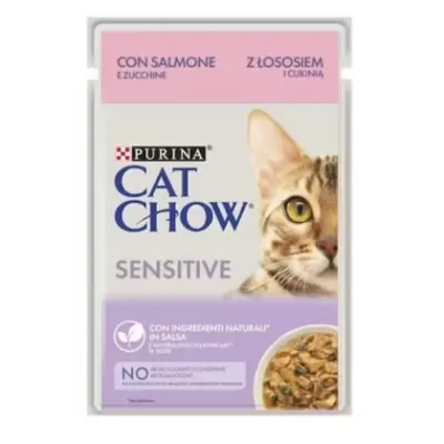 Hrana umeda pentru pisici Cat Chow Sensitive cu somon 85 gr
