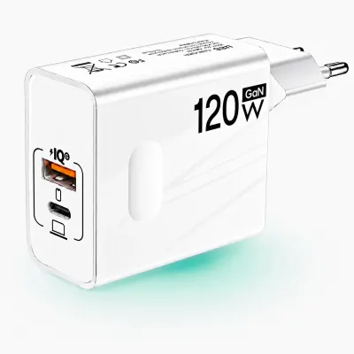 Incarcator Retea Timebox, 2 Porturi, 120W, 1 x Type-C, 1 x USB , C 3, Alb - Default Title