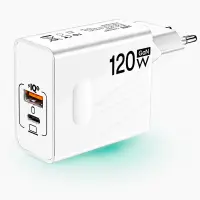 Incarcator Retea Timebox, 2 Porturi, 120W, 1 x Type-C, 1 x USB , C 3, Alb - Default Title