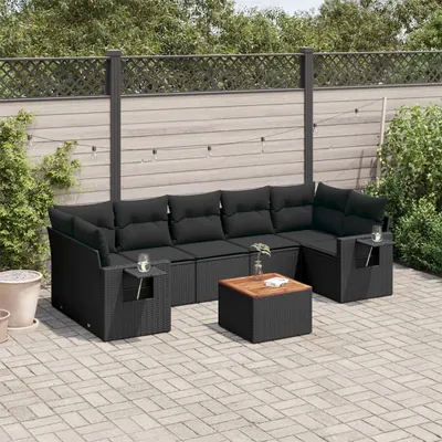 Gossi set mobilier de gradina cu perne, 8 piese, negru, poliratan