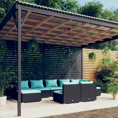 Gossi set mobilier de gradina cu perne, 9 piese, negru, poliratan