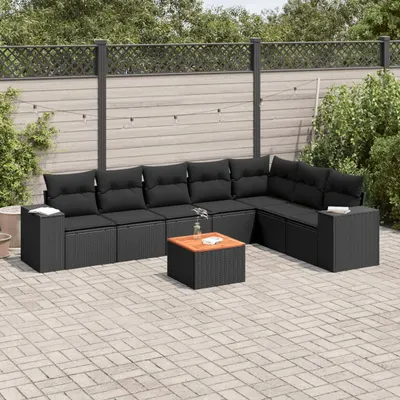 Gossi set mobilier de gradina cu perne, 8 piese, negru, poliratan
