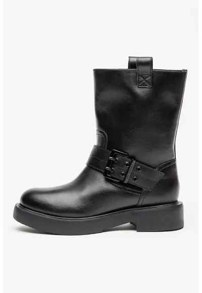 Ghete din piele cu catarama - Negru