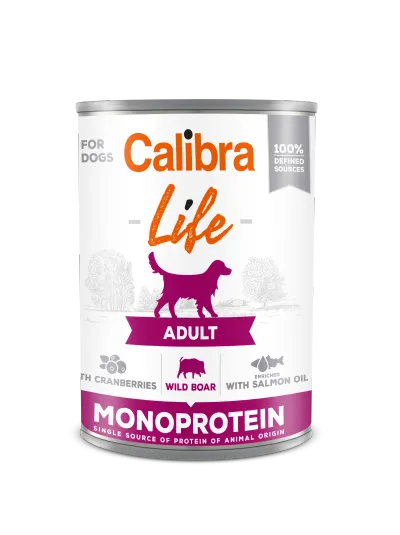 Hrana umeda caini, Calibra Dog Life Adult Wild Boar with Cranberries, 400 g