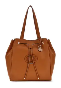 Geanta bucket de piele ecologica cu accesoriu logo - Portocaliu stins