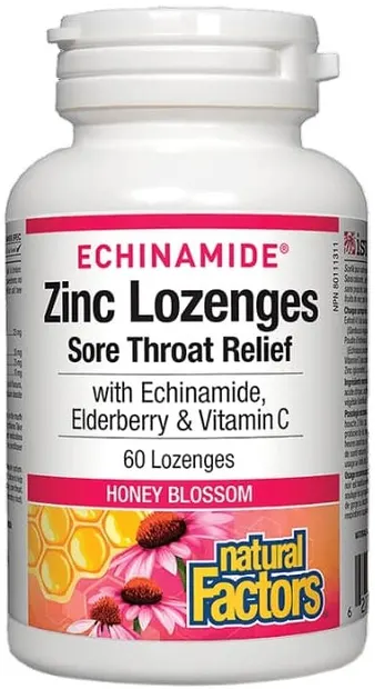 Echinamide Zinc Lozenges, miere, 60 tablete de supt, Natural Factors