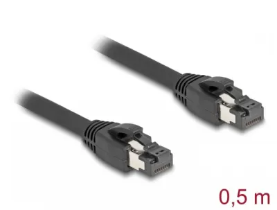 Cablu de retea RJ45 Cat. 8.1 S/FTP LSOH GHMT 0.5m Negru, Delock 80232