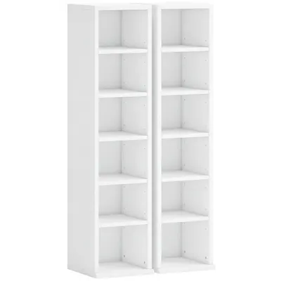 HOMCOM Rafturi de depozitare pentru 204 CD în set de 2, suport tip turn pentru Blu-Ray cu polițe reglabile, organizator rafturi pentru cărți, Alb | Aosom Romania