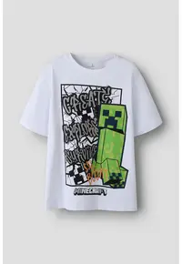 Tricou din amestec de bumbac cu imprimeu Minecraft - Gri/Alb optic/Verde lime