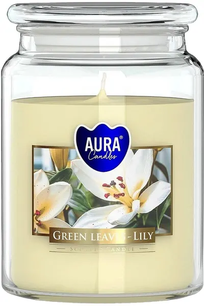 Lumânare parfumată Bispol Aura - Green Leavves Lily, 500 g