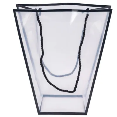 Pungă trapez din plastic cu mânere din sfoară - negru (set 10 buc) 26x24x12cm - Default Title