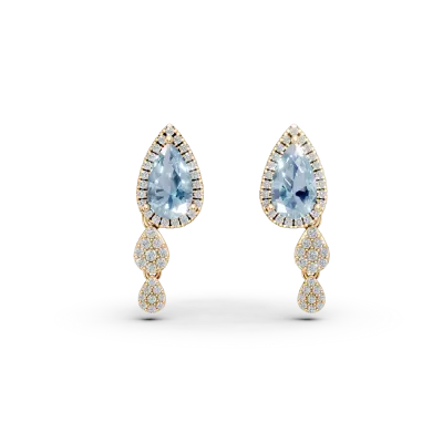 Cercei geometrici din aur galben cu topaze albastre pear de 3ct si diamante round de 0.6ct