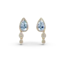 Cercei geometrici din aur galben cu topaze albastre pear de 3ct si diamante round de 0.6ct