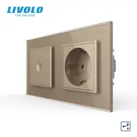 Intrerupator tactil simplu cap/scara + priza Schuko, generatia noua, cu rama sticla Auriu