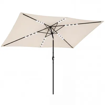 Outsunny Umbrelă de grădină cu 24 LED-uri solare Prelată înclinabilă Tija metalică 2,9x2,5 m crem | Aosom Romania