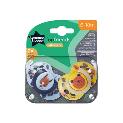 Set 2 suzete silicon ortodontice Tommee Tippee Fun Friends 6-18 luni Yellow Bear, Blue Squirell