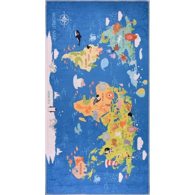 Covor pentru copii albastru lavabil 100x160 cm Animal Atlas – Vitaus