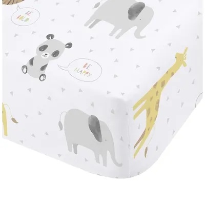 Cearceaf pentru copii alb pentru pătuț cu elastic 70x140 cm Roarsome Animals – Catherine Lansfield
