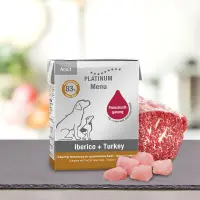 PLATINUM, XS-XL, Iberico și Curcan, tetra pack hrană umedă fără cereale câini, (în suc propriu), 185g