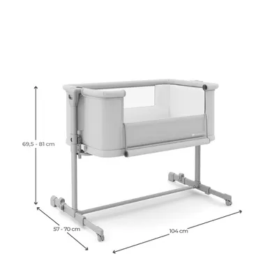 Patut 3 in 1 KinderKraft Nestee Grow 2 next to me Light Grey cu roti si picioare telescopice
