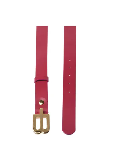Curea din piele cu catarama cu nit si model monograma - Fucsia