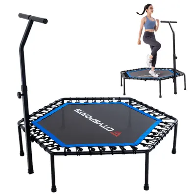 Trambulină de fitness pliabilă cu bară de susținere, până la 100 kg.