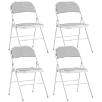 HOMCOM Set de 4 scaune pliabile scaune de sufragerie portabile cadru din oțel 45 x 46 x 78 cm alb | Aosom Romania