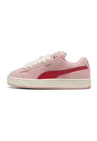 Pantofi sport XL de piele intoarsa cu logo - Rosu vermillion/Roz pal