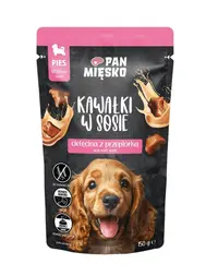 PAN MIĘSKO Bucățele în sos cu vițel și prepeliță, hrană umedă pentru căței 150 g