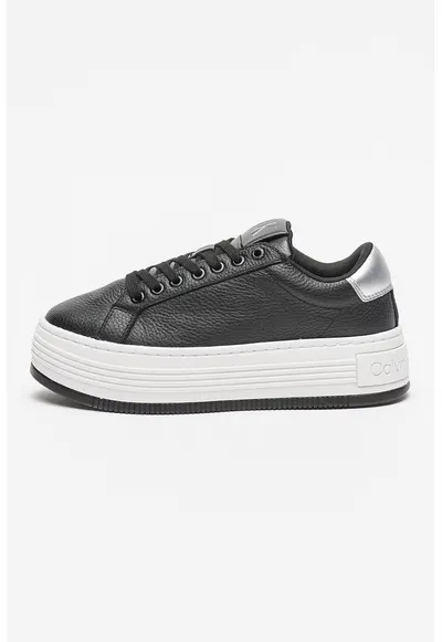 Pantofi sport flatform din piele - Negru stins/Alb optic/Argintiu