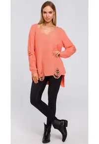 Pulover lady - M473 - oversize - marime universala - culoare Apricot - lungime pana la line